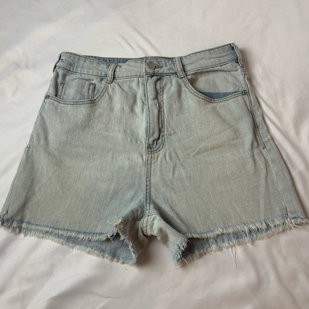 Anthropologie Pilcro Cut-Off Mid Rise Denim Shorts Blue Distressed Sz 29 (10)